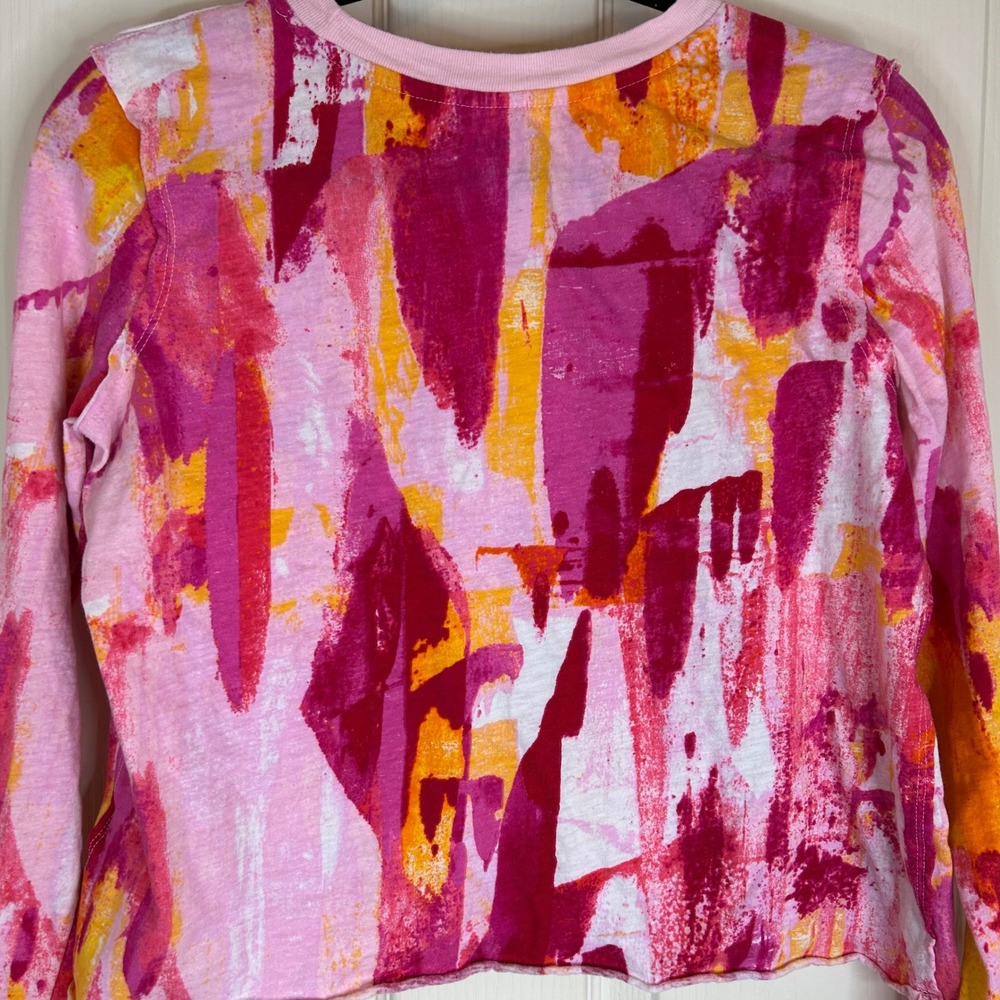 Maeve Anthropologie T-Shirt Abstract‎ Print Long Sleeve XS Women's Pink Orange - Picture 9 of 10